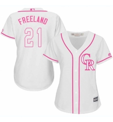 Women's Majestic Colorado Rockies #21 Kyle Freeland Replica White Fashion Cool Base MLB Jersey