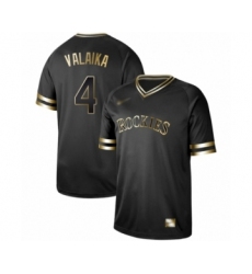 Men's Colorado Rockies #4 Pat Valaika Authentic Black Gold Fashion Baseball Jersey