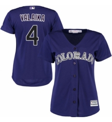 Women's Majestic Colorado Rockies #4 Pat Valaika Authentic Purple Alternate 1 Cool Base MLB Jersey