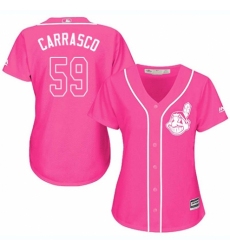 Women's Majestic Cleveland Indians #59 Carlos Carrasco Authentic Pink Fashion Cool Base MLB Jersey