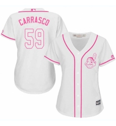 Women's Majestic Cleveland Indians #59 Carlos Carrasco Replica White Fashion Cool Base MLB Jersey