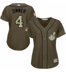 Women's Majestic Cleveland Indians #4 Bradley Zimmer Authentic Green Salute to Service MLB Jersey