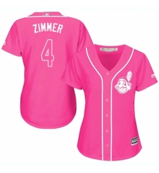 Women's Majestic Cleveland Indians #4 Bradley Zimmer Replica Pink Fashion Cool Base MLB Jersey