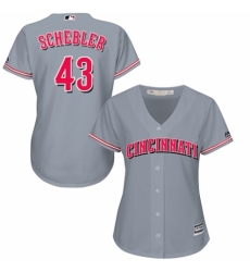 Women's Majestic Cincinnati Reds #43 Scott Schebler Authentic Grey Road Cool Base MLB Jersey