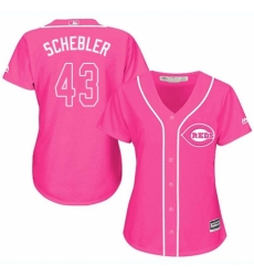 Women's Majestic Cincinnati Reds #43 Scott Schebler Replica Pink Fashion Cool Base MLB Jersey