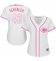 Women's Majestic Cincinnati Reds #43 Scott Schebler Replica White Fashion Cool Base MLB Jersey