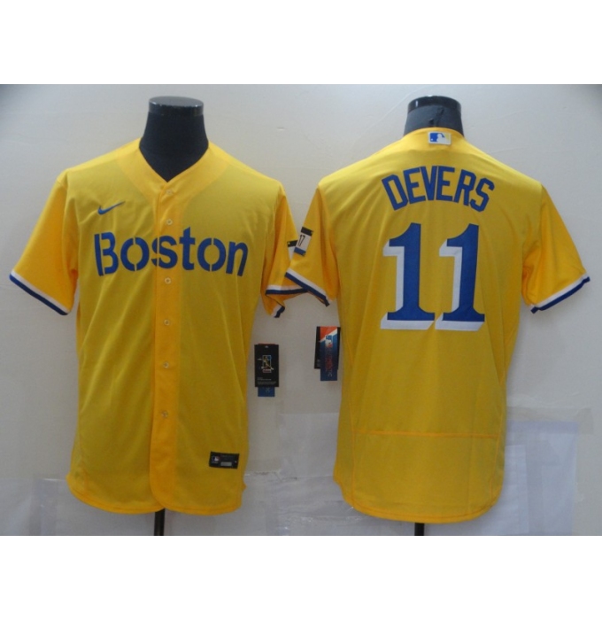 Men's Boston Red Sox #11 Rafael Devers Nike Gold-Light Blue 2021 Jersey