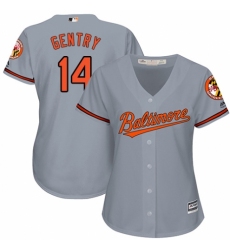 Women's Majestic Baltimore Orioles #14 Craig Gentry Replica Grey Road Cool Base MLB Jersey