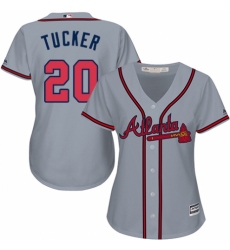 Women's Majestic Atlanta Braves #20 Preston Tucker Replica Grey Road Cool Base MLB Jersey