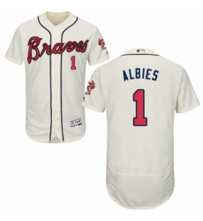 Men's Majestic Atlanta Braves #1 Ozzie Albies Cream Alternate Flex Base Authentic Collection MLB Jersey