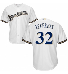 Men's Majestic Milwaukee Brewers #32 Jeremy Jeffress Replica White Alternate Cool Base MLB Jersey