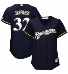 Women's Majestic Milwaukee Brewers #32 Jeremy Jeffress Replica Navy Blue Alternate Cool Base MLB Jersey