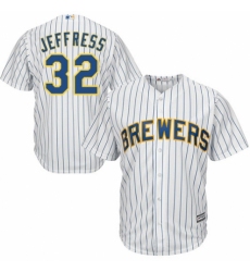 Youth Majestic Milwaukee Brewers #32 Jeremy Jeffress Replica White Home Cool Base MLB Jersey