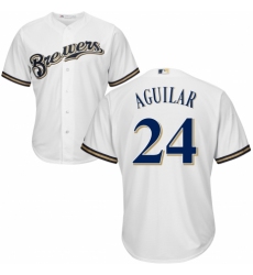 Men's Majestic Milwaukee Brewers #24 Jesus Aguilar Replica White Alternate Cool Base MLB Jersey