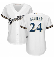Women's Majestic Milwaukee Brewers #24 Jesus Aguilar Replica White Alternate Cool Base MLB Jersey