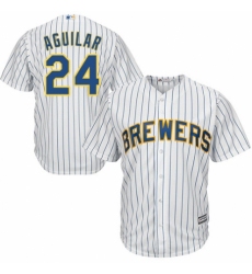 Youth Majestic Milwaukee Brewers #24 Jesus Aguilar Replica White Home Cool Base MLB Jersey