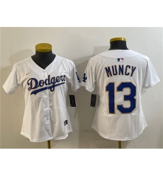Women's Los Angeles Dodgers #13 Max Muncy White Gold Limited Stitched Baseball Jersey(Run Small)