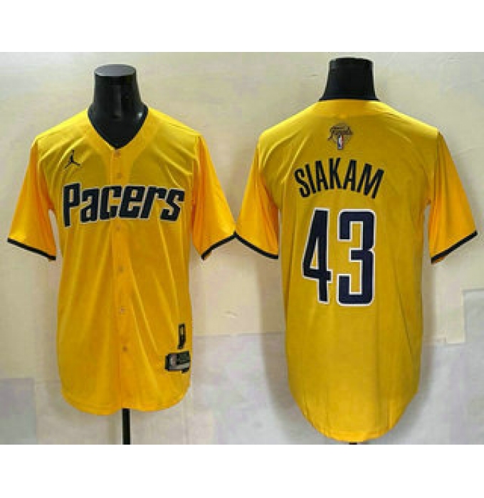 Men's Indiana Pacers #43 Pascal Siakam Yellow 2025 Finals Vapor Stitched Baseball Jersey