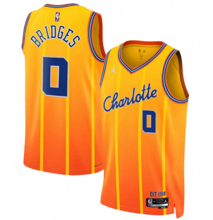 Men's Charlotte Hornets #0 Miles Bridges Gold 2025-26 City Edition Swingman Stitched Jersey