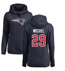 NFL Women's Nike New England Patriots #29 Sony Michel Navy Blue Name & Number Logo Pullover Hoodie