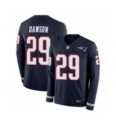 Men's Nike New England Patriots #29 Duke Dawson Limited Navy Blue Therma Long Sleeve NFL Jersey
