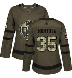 Women's Adidas Edmonton Oilers #35 Al Montoya Authentic Green Salute to Service NHL Jersey
