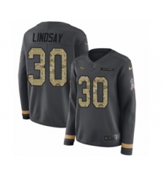 Women's Nike Denver Broncos #30 Phillip Lindsay Limited Black Salute to Service Therma Long Sleeve NFL Jersey