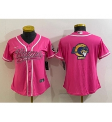 Women's Los Angeles Rams Pink Team Big Logo With Patch Cool Base Stitched Baseball Jersey