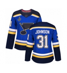 Women's St. Louis Blues #31 Chad Johnson Authentic Royal Blue Home 2019 Stanley Cup Final Bound Hockey Jersey