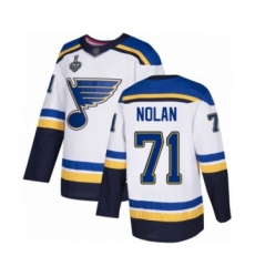 Men's St. Louis Blues #71 Jordan Nolan Authentic White Away 2019 Stanley Cup Final Bound Hockey Jersey