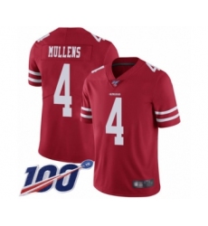 Men's San Francisco 49ers #4 Nick Mullens Red Team Color Vapor Untouchable Limited Player 100th Season Football Jersey