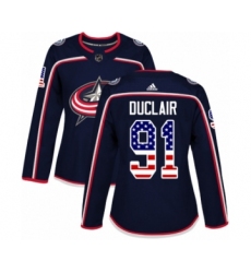 Women's Adidas Columbus Blue Jackets #91 Anthony Duclair Authentic Navy Blue USA Flag Fashion NHL Jersey