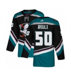 Youth Adidas Anaheim Ducks #50 Benoit-Olivier Groulx Premier Black Teal Alternate NHL Jersey