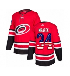 Men's Adidas Carolina Hurricanes #34 Petr Mrazek Authentic Red USA Flag Fashion NHL Jersey