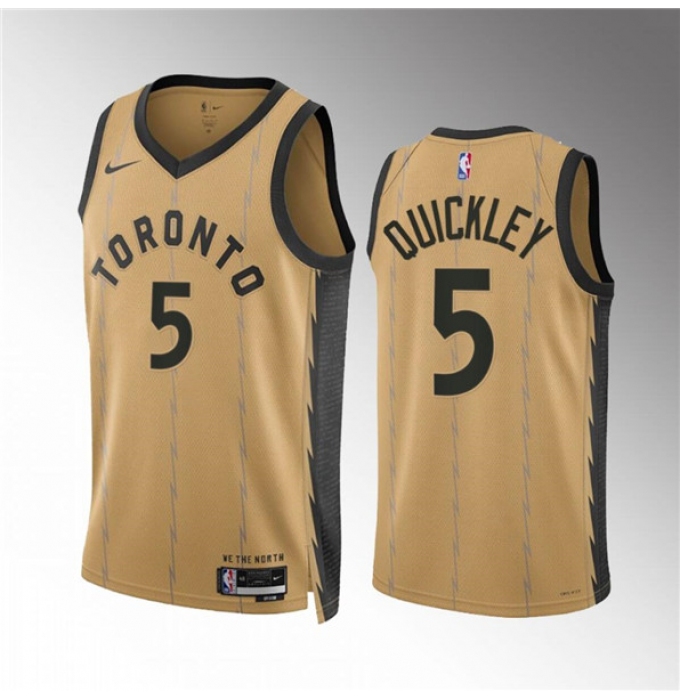 Men's Toronto Raptors #5 Immanuel Quickley Gold 2023-24 City Edition Stitched Basketball Jersey