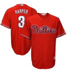 Youth Philadelphia Phillies #3 Bryce Harper RED Majestic Scarlet Cool Base Replica Player Jersey