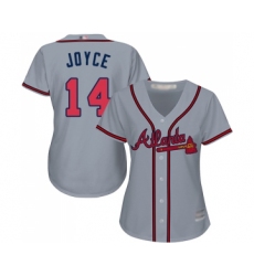 Women's Atlanta Braves #14 Matt Joyce Replica Grey Road Cool Base Baseball Jersey
