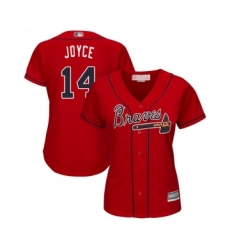 Women's Atlanta Braves #14 Matt Joyce Replica Red Alternate Cool Base Baseball Jersey
