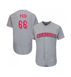 Men's Cincinnati Reds #66 Yasiel Puig Grey Road Flex Base Authentic Collection Baseball Jersey