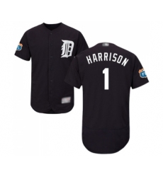 Men's Detroit Tigers #1 Josh Harrison Navy Blue Alternate Flex Base Authentic Collection Baseball Jersey