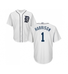 Men's Detroit Tigers #1 Josh Harrison Replica White Home Cool Base Baseball Jersey