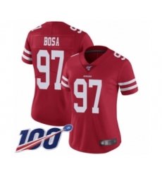 Women's San Francisco 49ers #97 Nick Bosa Red Team Color Vapor Untouchable Limited Player 100th Season Football Jersey