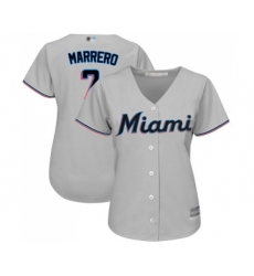 Women's Miami Marlins #7 Deven Marrero Replica Grey Road Cool Base Baseball Jersey