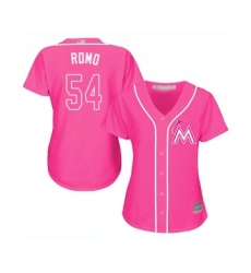 Women's Miami Marlins #54 Sergio Romo Replica Pink Fashion Cool Base Baseball Jersey