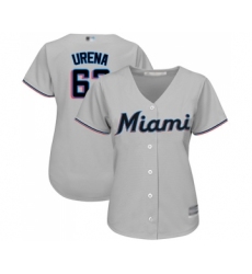 Women's Miami Marlins #62 Jose Urena Replica Grey Road Cool Base Baseball Jersey