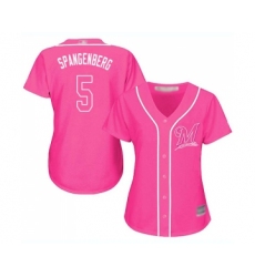 Women's Milwaukee Brewers #5 Cory Spangenberg Replica Pink Fashion Cool Base Baseball Jersey