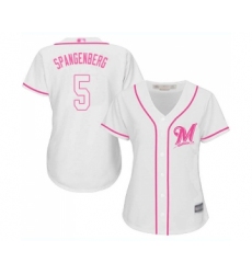Women's Milwaukee Brewers #5 Cory Spangenberg Replica White Fashion Cool Base Baseball Jersey