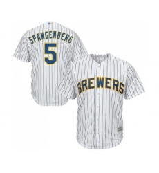 Youth Milwaukee Brewers #5 Cory Spangenberg Replica White Home Cool Base Baseball Jersey