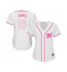 Women's Milwaukee Brewers #16 Ben Gamel Replica White Fashion Cool Base Baseball Jersey
