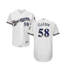 Men's Milwaukee Brewers #58 Alex Claudio White Alternate Flex Base Authentic Collection Baseball Jersey